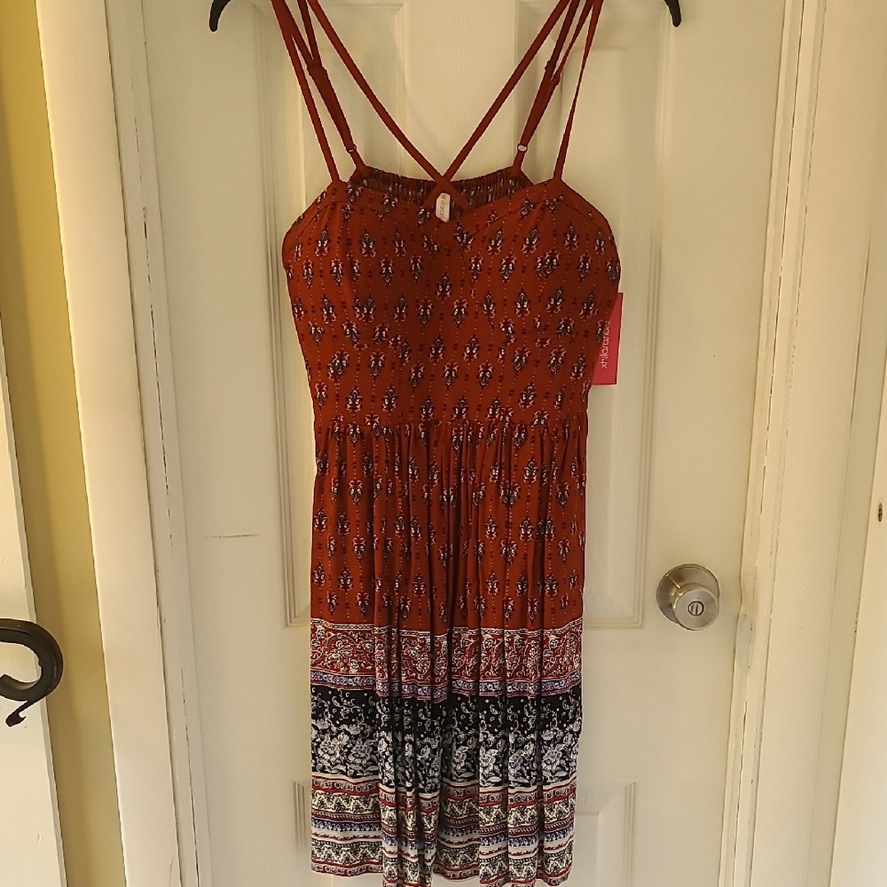 Xhilaration Rust and Black Patterned Midi Dress